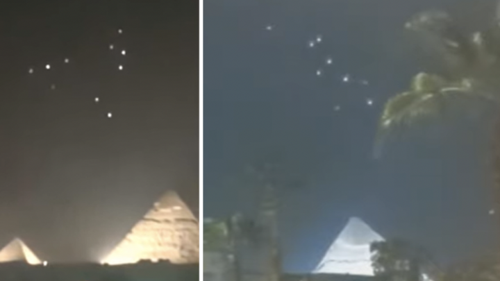 Frota de OVNIs aparece acima das Pirâmides de Gizé, Egito (vídeo)