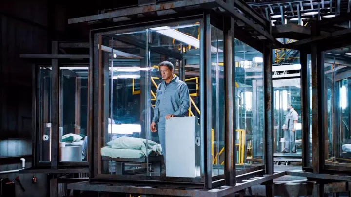 Preso tenta escapar da prisão de segurança máxima, onde as celas são feitas de vidro, em filmaço